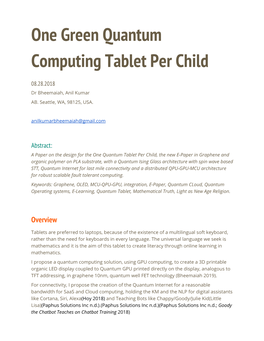 One Green Quantum Computing Tablet Per Child