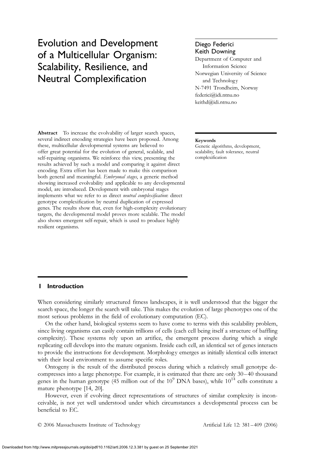 Evolution and Development of a Multicellular Organism: Scalability