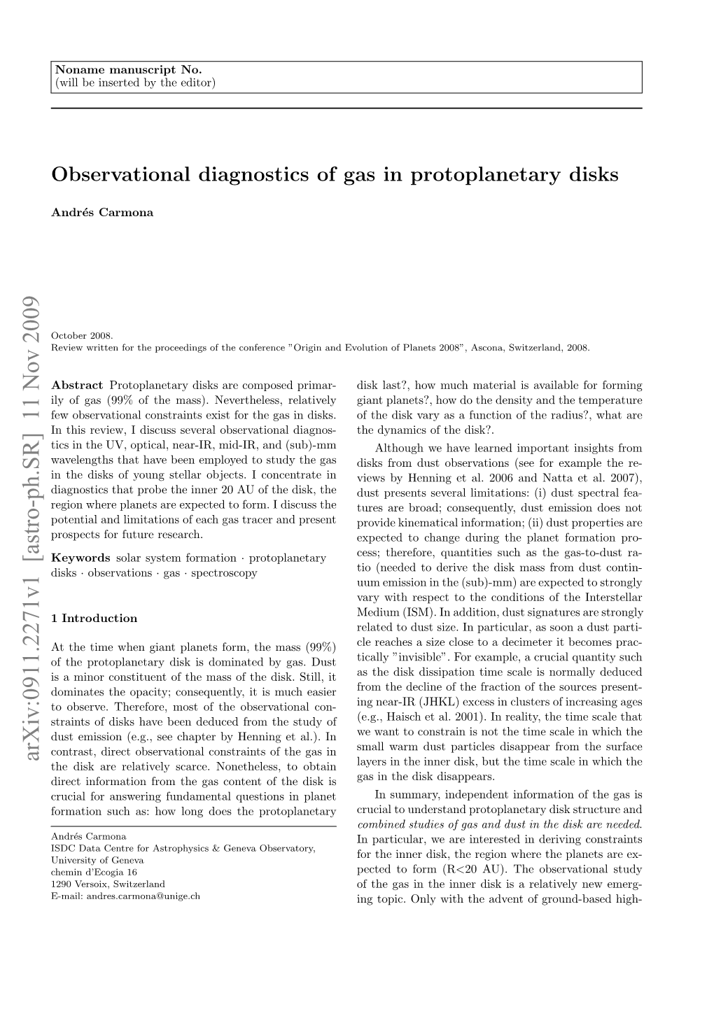 Observational Diagnostics of Gas in Protoplanetary Disks