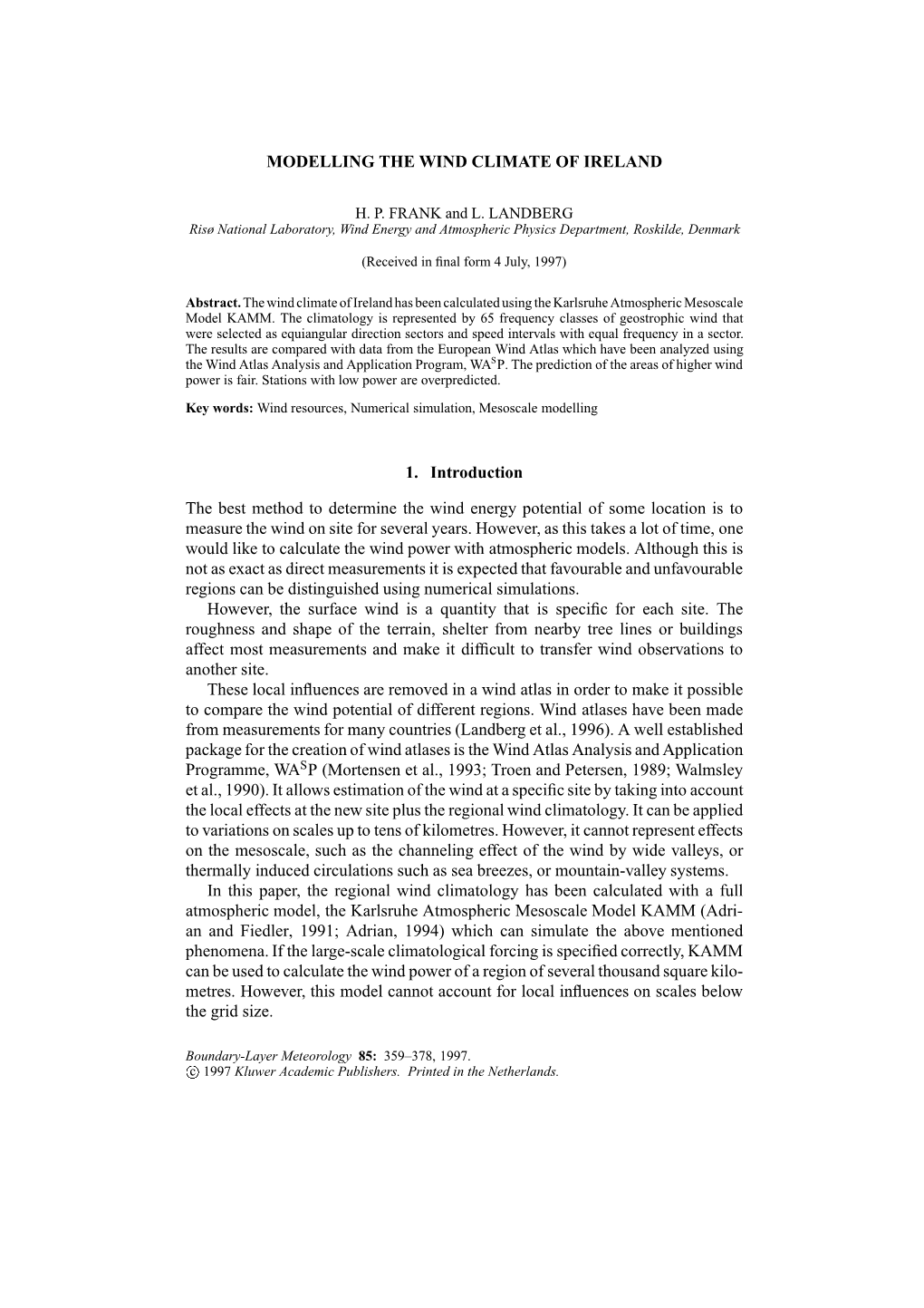 Modelling the Wind Climate of Ireland