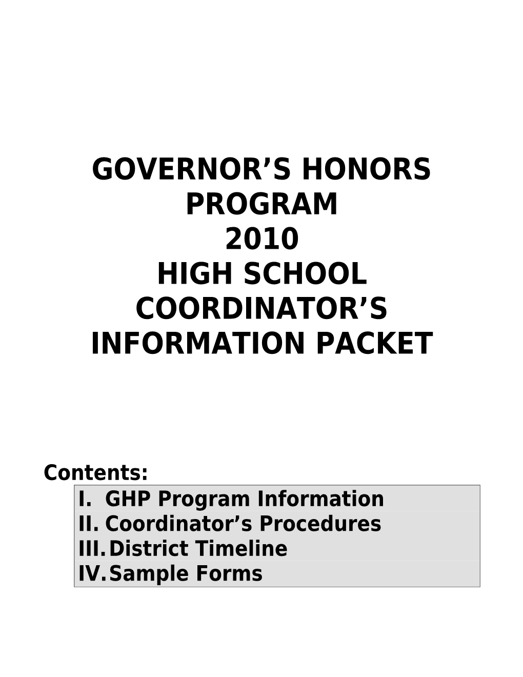 Governor S Honors Program