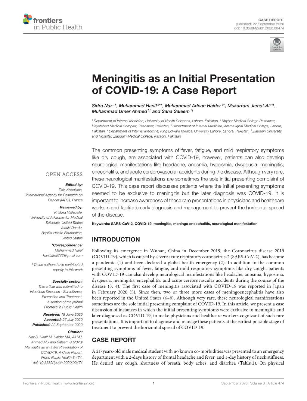 Meningitis As an Initial Presentation of COVID-19: a Case Report