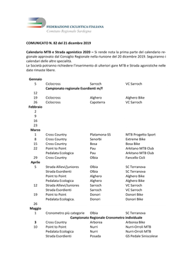 Comitato Regionale Sardegna COMUNICATO N. 82 Del 21