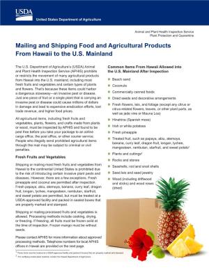 Mailing and Shipping Food and Agricultural Products from Hawaii to the U.S
