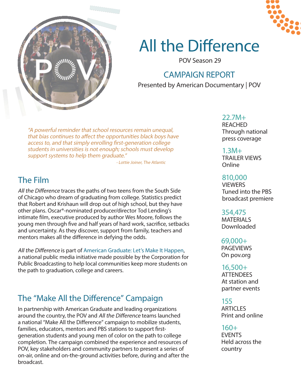 The Difference POV Season 29 CAMPAIGN REPORT Presented by American Documentary | POV