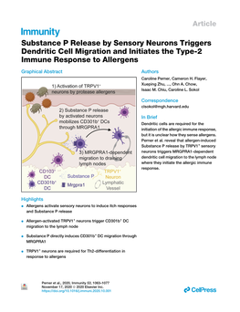 Substance P Release by Sensory Neurons Triggers Dendritic Cell Migration and Initiates the Type-2 Immune Response to Allergens