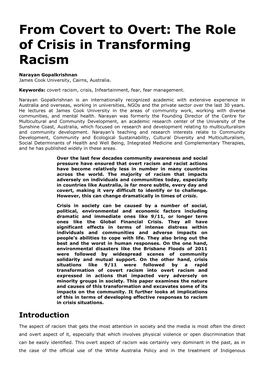 From Covert to Overt: the Role of Crisis in Transforming Racism