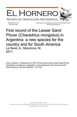 Charadrius Mongolus) in Argentina: a New Species for the Country and for South America Le Nevé, A.; Manzione, M
