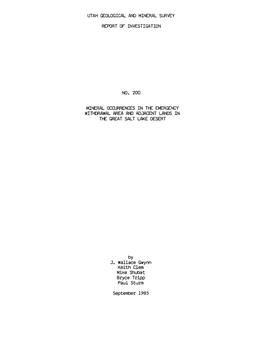 Mineral Occurrences in the Emergency Withdrawal Area and Adjacent Lands in the Great Salt Lake Desert