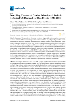 Prevailing Clusters of Canine Behavioural Traits in Historical US Demand for Dog Breeds (1926–2005)