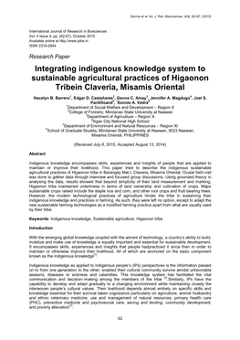 Integrating Indigenous Knowledge System to Sustainable Agricultural Practices of Higaonon Tribein Claveria, Misamis Oriental