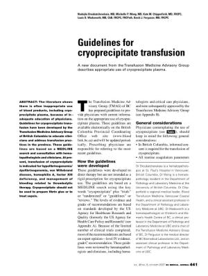 Guidelines for Cryoprecipitate Transfusion