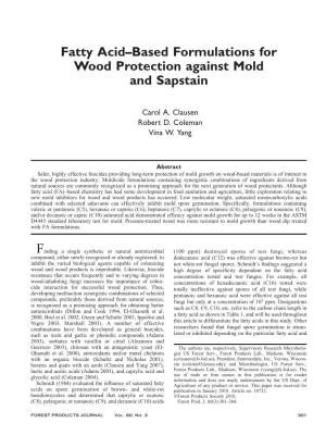 Fatty Acid–Based Formulations for Wood Protection Against Mold and Sapstain