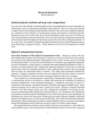 Research Statement Statistical Physics Methods and Large Scale
