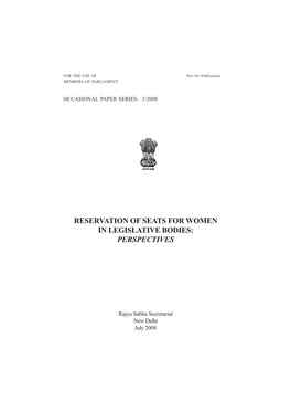 Reservation of Seats for Women in Legislative Bodies: Perspectives