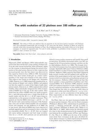 The Orbit Evolution of 32 Plutinos Over 100 Million Year