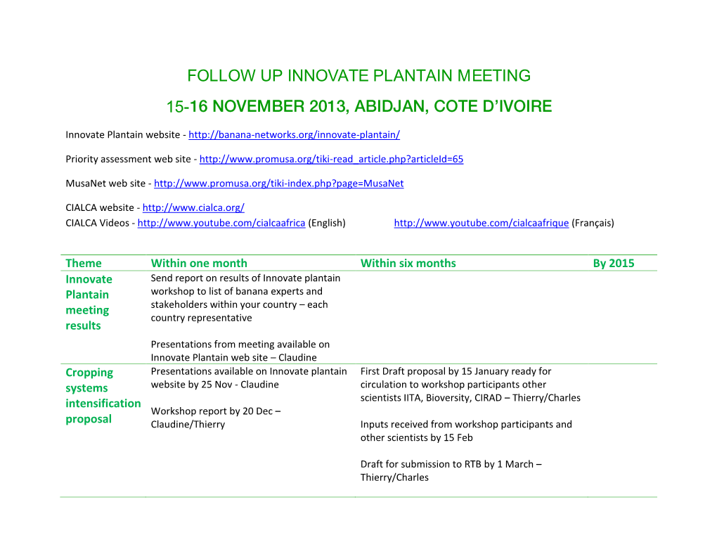 Follow up Innovate Plantain Meeting 15