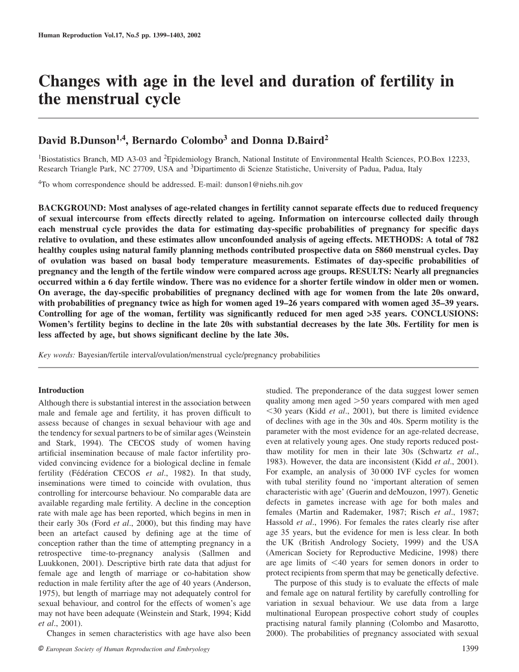 Changes with Age in the Level and Duration of Fertility in the Menstrual Cycle