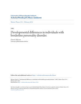Developmental Differences in Individuals with Borderline Personality Disorder
