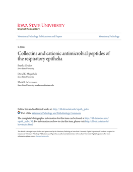 Collectins and Cationic Antimicrobial Peptides of the Respiratory Epithelia Branka Grubor Iowa State University