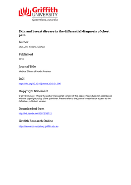 Skin and Breast Disease in the Differential Diagnosis of Chest Pain