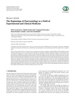 The Beginnings of Pancreatology As a Field of Experimental and Clinical Medicine