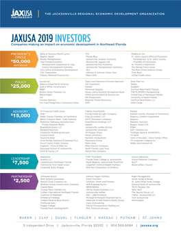 JAXUSA 2019 INVESTORS Companies Making an Impact on Economic Development in Northeast Florida
