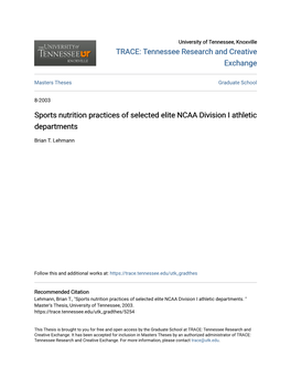 Sports Nutrition Practices of Selected Elite NCAA Division I Athletic Departments