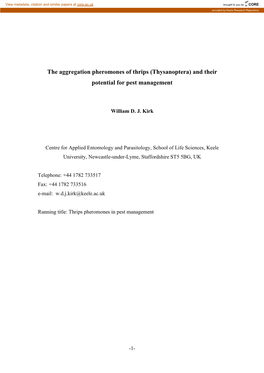 The Aggregation Pheromones of Thrips (Thysanoptera) and Their Potential for Pest Management