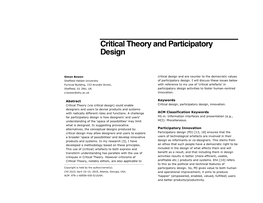 Critical Theory and Participatory Design