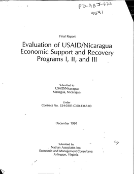 Evaluation of USAIO/Nicaragua Economic Support and Recovery Programs I, II, and III