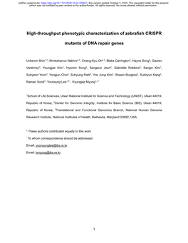 High-Throughput Phenotypic Characterization of Zebrafish CRISPR