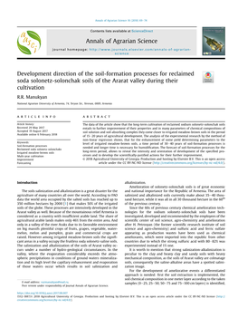 Development Direction of the Soil-Formation Processes for Reclaimed Soda Solonetz-Solonchak Soils of the Ararat Valley During Their Cultivation
