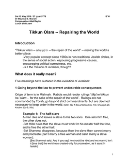 Tikkun Olam -- Repairing the World
