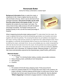 Homemade Butter Activity from Kelsey Lichtenwalner, Livestock Agent