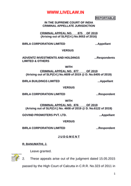 Reportable in the Supreme Court of India Criminal Appellate Jurisdiction