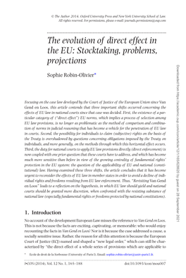 The Evolution of Direct Effect in the EU: Stocktaking, Problems, Projections