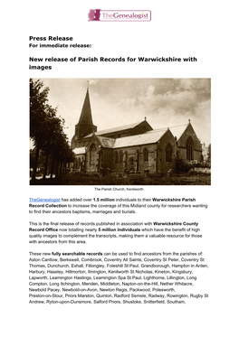 Press Release New Release of Parish Records for Warwickshire with Images