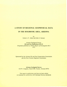 A Study of Regional Geophysical Data in the Holbrook Area, Arizona