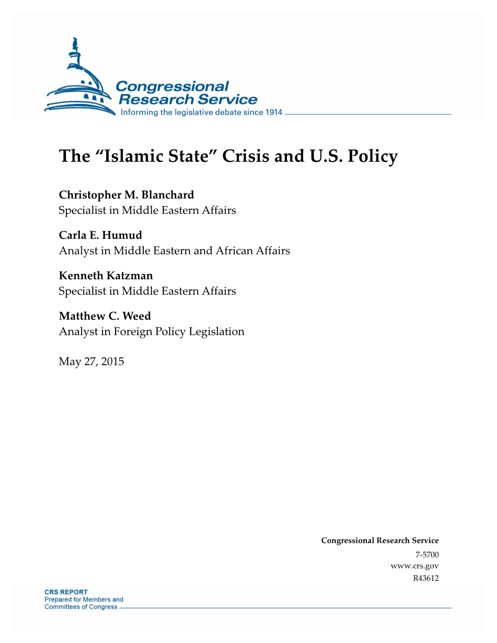 Islamic State” Crisis and U.S