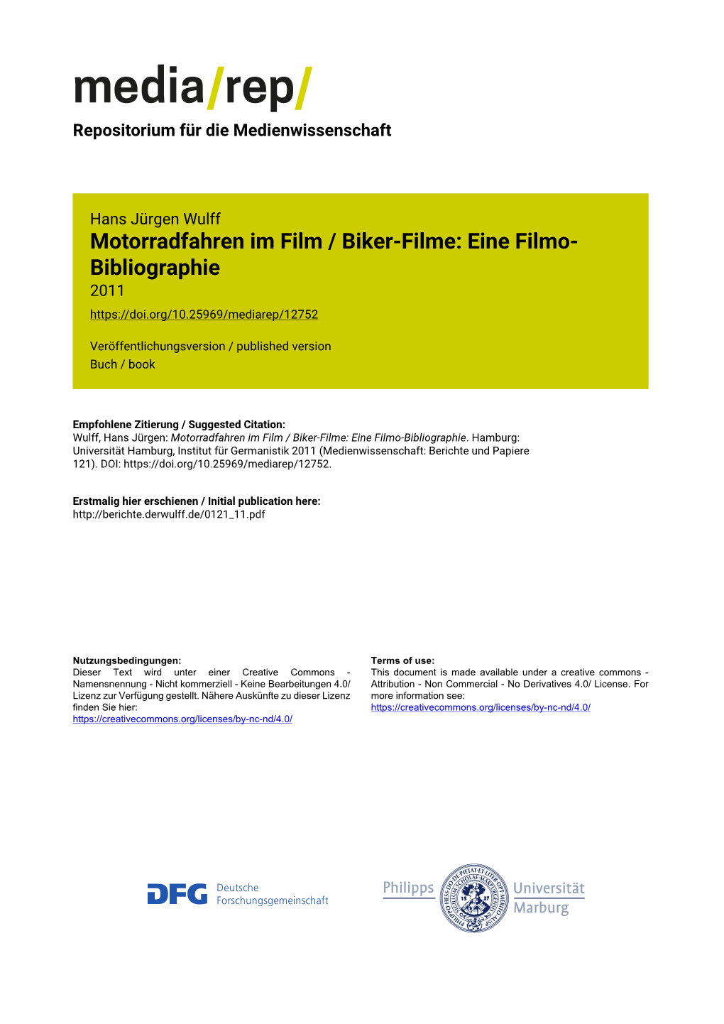 Motorradfahren Im Film / Biker-Filme: Eine Filmo- Bibliographie 2011
