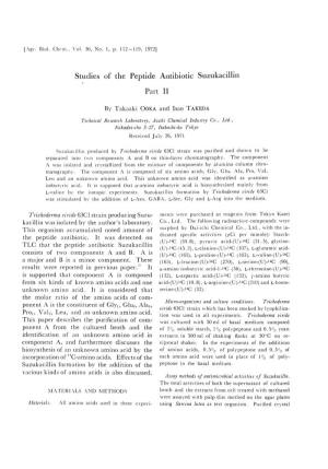 [Agr. Biol. Chem., Vol. 36, No. 1, P. 112---119, 1972] Studies of the Peptide Antibiotic Suzukacillin Part II by Takaaki OOKA An