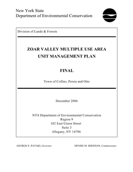 Zoar Valley Multiple Use Area Unit Management Plan