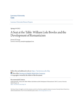 William Lisle Bowles and the Development of Romanticism Jeremy B