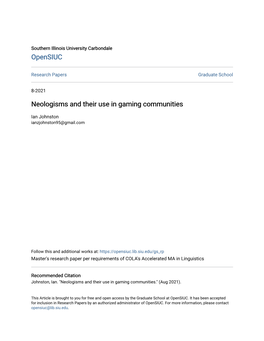 Neologisms and Their Use in Gaming Communities