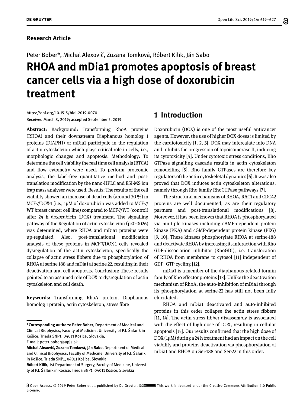 RHOA and Mdia1 Promotes Apoptosis of Breast Cancer Cells Via a High