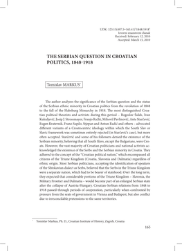 The Serbian Question in Croatian Politics, 1848-1918