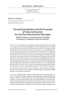 The Spiritual Realism and the Proposal of Holy Communion For