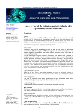 An Overview of the Irrigation Projects in India with Special Reference To