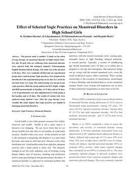 Effect of Selected Yogic Practices on Menstrual Disorders in High School Girls K